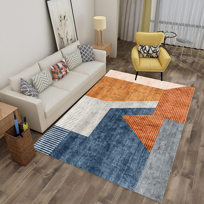 Orange Modern Rug Polyester Striped Area Rug Non-Slip Backing Rug for Home Decoration