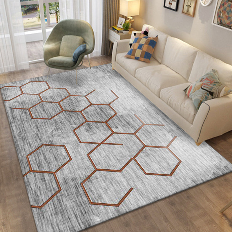 Brown Modern Indoor Rug Polyester Geometric Rug Non-Slip Backing Rug for Home Decoration