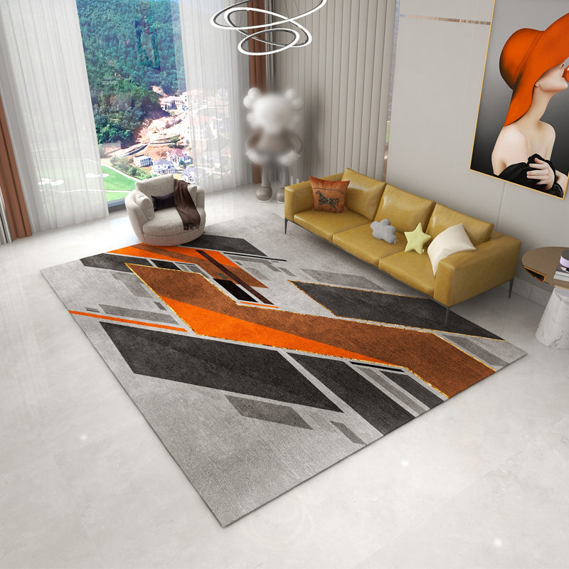 Orange Modern Area Carpet Geometric Pattern Polyester Area Rug Stain Resistant Rug for Home Decor