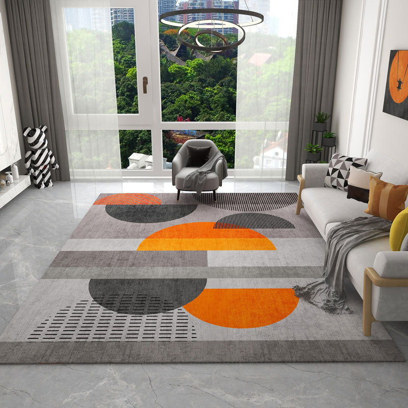 Orange Modern Area Carpet Geometric Pattern Polyester Area Rug Stain Resistant Rug for Home Decor