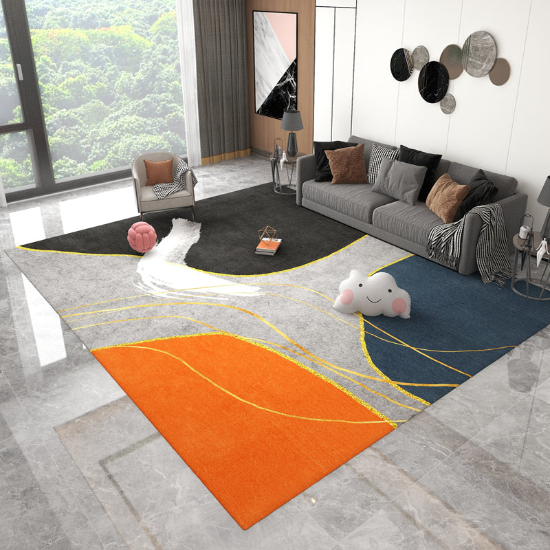 Orange Modern Area Carpet Geometric Pattern Polyester Area Rug Stain Resistant Rug for Home Decor