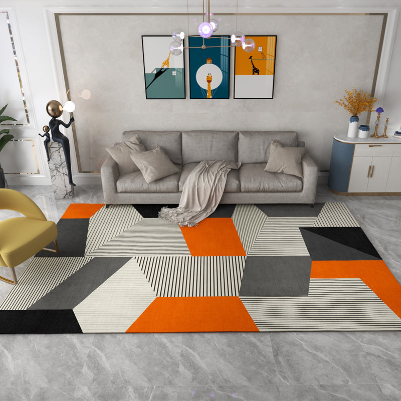 Orange Modern Area Carpet Geometric Pattern Polyester Area Rug Stain Resistant Rug for Home Decor
