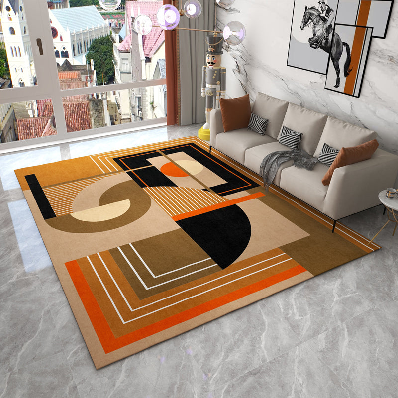 Orange Modern Area Carpet Geometric Pattern Polyester Area Rug Stain Resistant Rug for Home Decor