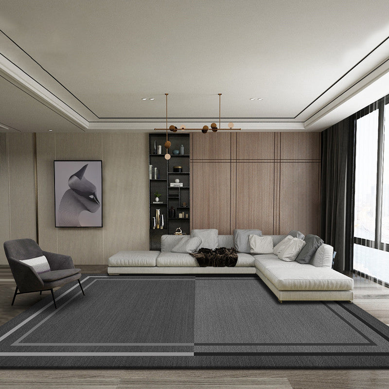 Black Modern Area Rug Line Pattern Polyester Area Carpet Stain Resistant Rug for Home Decor