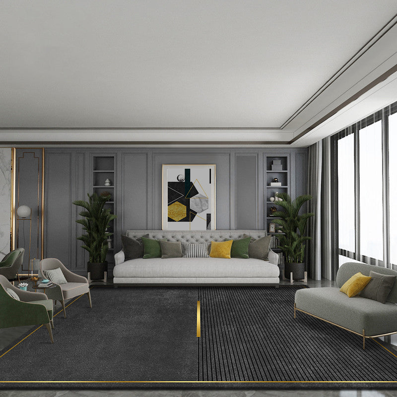 Black Modern Area Rug Line Pattern Polyester Area Carpet Stain Resistant Rug for Home Decor