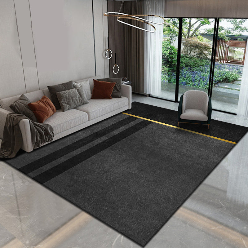 Black Modern Area Rug Line Pattern Polyester Area Carpet Stain Resistant Rug for Home Decor