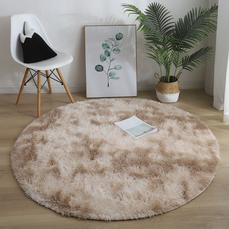 Contemporary Round Rug Tie Dye Printed Carpet Polyester Stain Resistant Shag Rug for Living Room