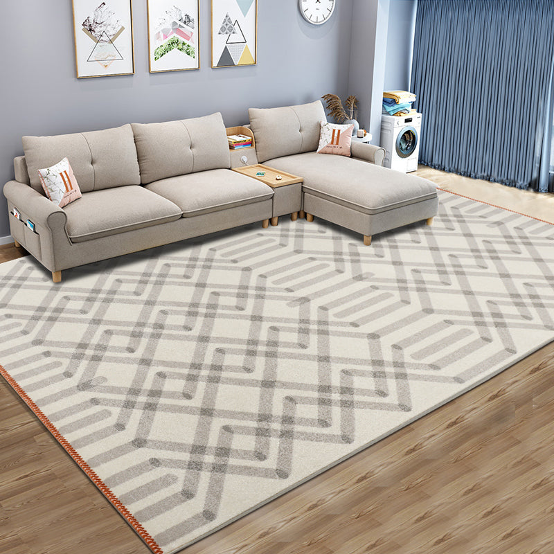 Fancy Geometric Pattern Area Rug Modern Greay Area Rug Polyester Stain Resistant Rug for Home Decor