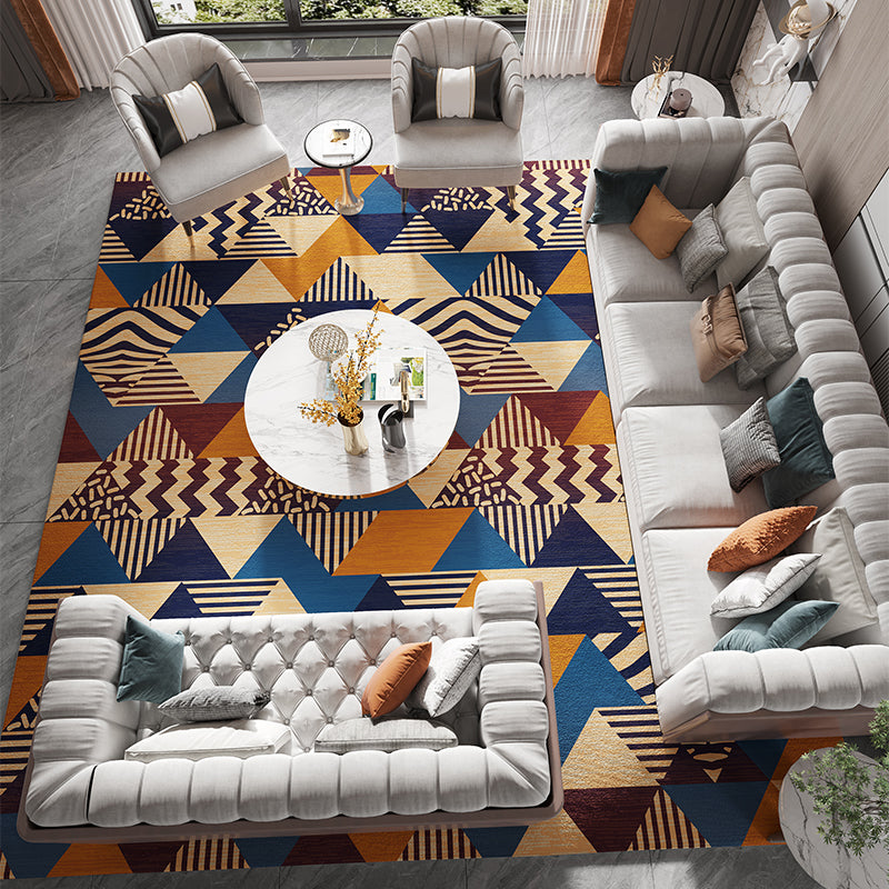 Modern Living Room Area Rug Blue Geometric Print Area Carpet Non-Slip Backing Rug