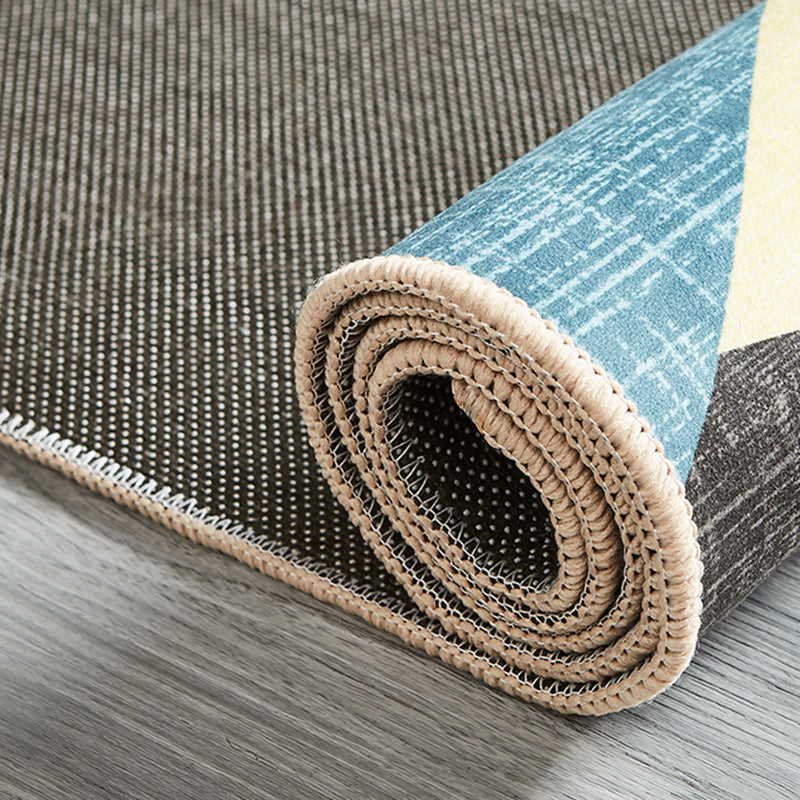 Modern Living Room Area Rug Blue Geometric Print Area Carpet Non-Slip Backing Rug