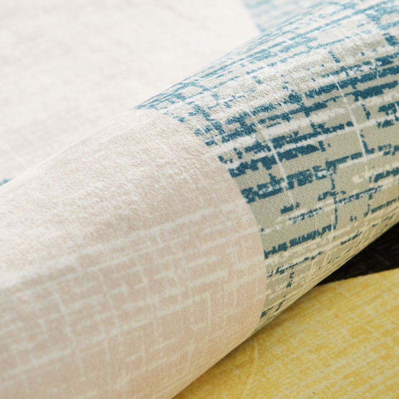 Modern Living Room Area Rug Blue Geometric Print Area Carpet Non-Slip Backing Rug