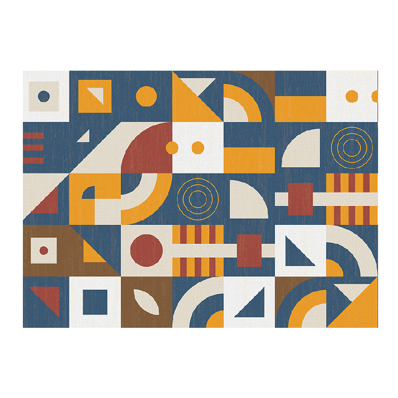 Modern Living Room Area Rug Blue Geometric Print Area Carpet Non-Slip Backing Rug