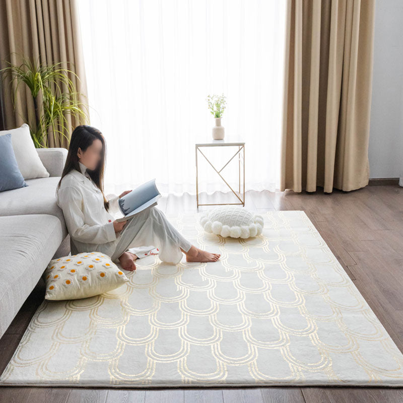 White Geometric Pattern Area Carpet Modern Polyester Area Rug Anti-Slip Rug for Living Room