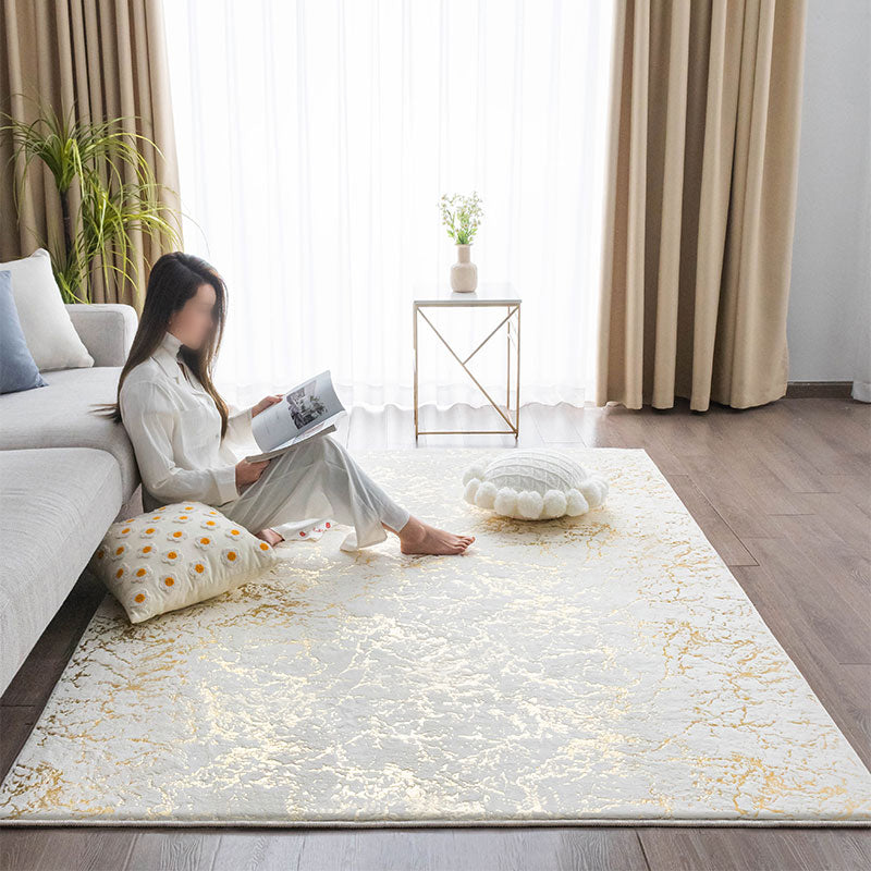 White Geometric Pattern Area Carpet Modern Polyester Area Rug Anti-Slip Rug for Living Room