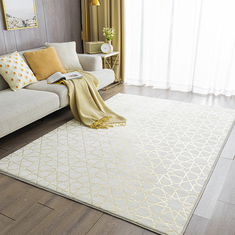 White Geometric Pattern Area Carpet Modern Polyester Area Rug Anti-Slip Rug for Living Room
