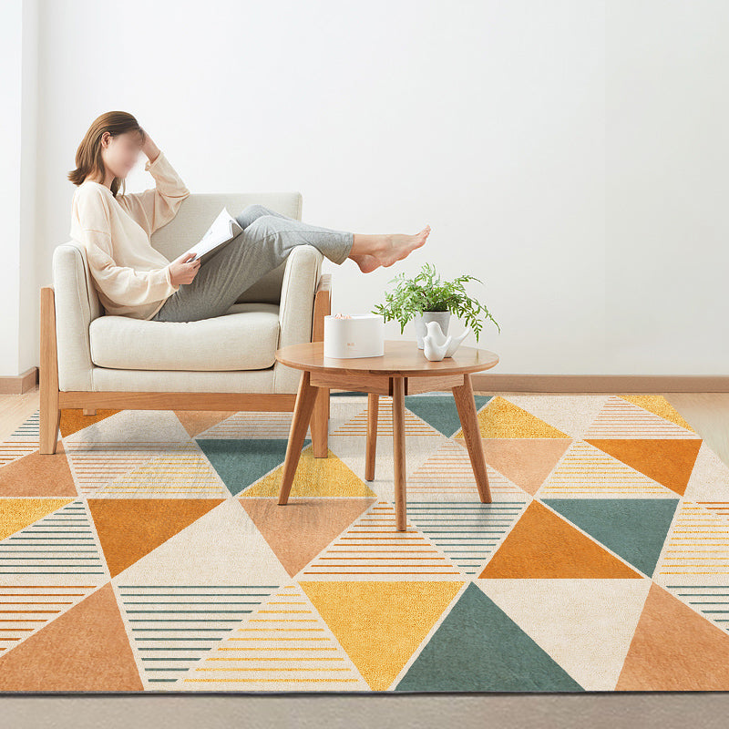 Orange Living Room Area Carpet Geometric Pattern Modern Area Rug Polyester Stain Resistant Rug