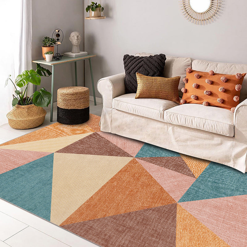 Orange Living Room Area Carpet Geometric Pattern Modern Area Rug Polyester Stain Resistant Rug