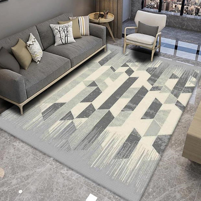 White Modern Rug Blending Graphic Indoor Rug Non-Slip Backing Rug for Living Room