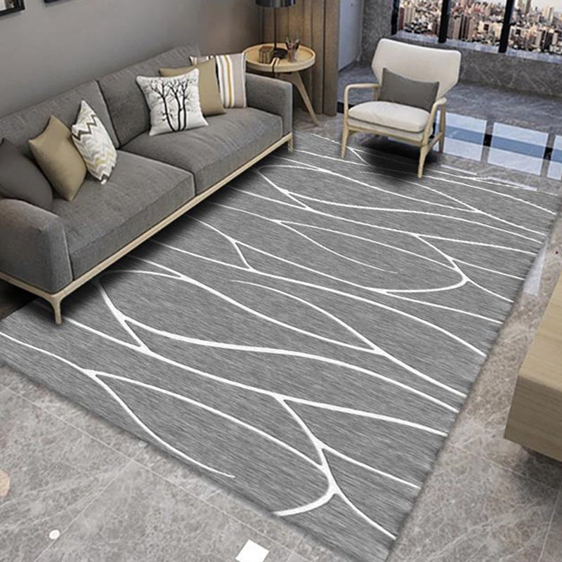 White Modern Rug Blending Graphic Indoor Rug Non-Slip Backing Rug for Living Room