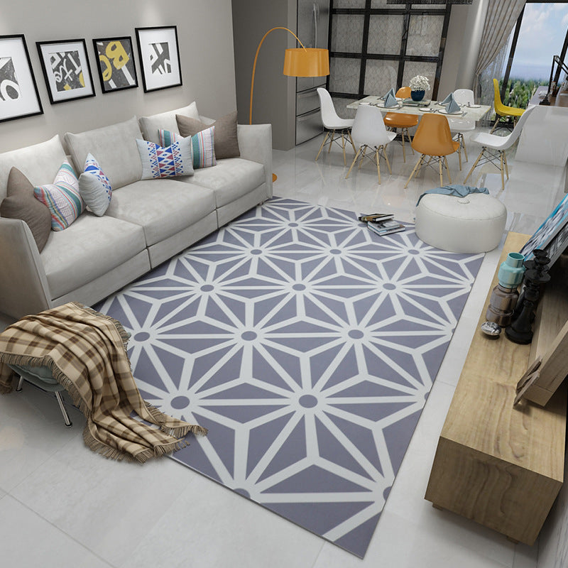 Dark Navy Modern Rug Polyester Line Indoor Rug Washable Rug for Living Room