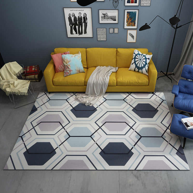 Dark Navy Modern Rug Polyester Line Indoor Rug Washable Rug for Living Room