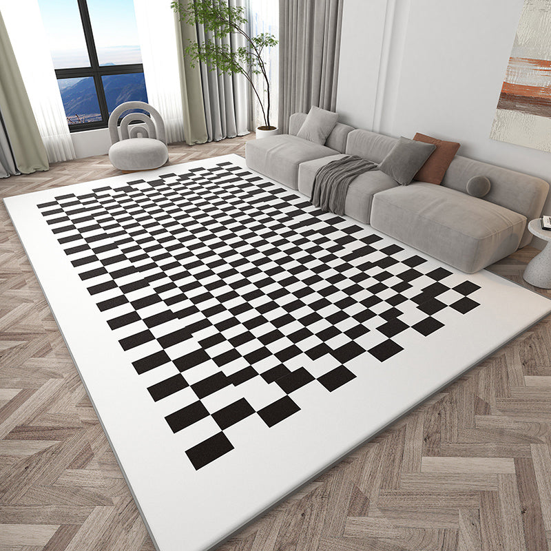 Stylish Modern Area Carpet Plaid Pattern Polyester Area Rug Non-Slip Backing Rug for Home Decor