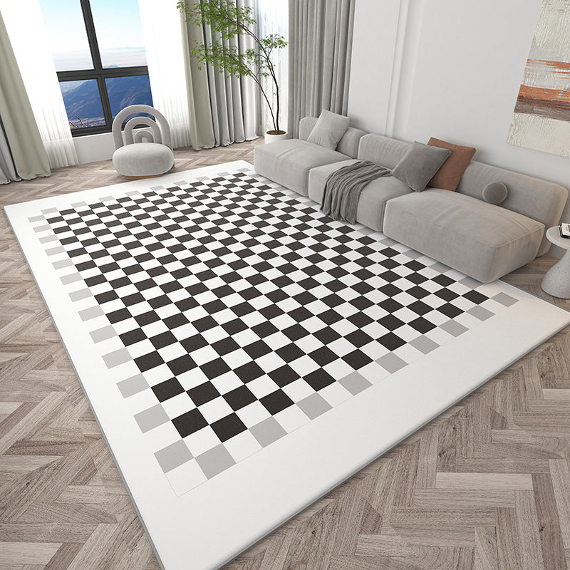 Stylish Modern Area Carpet Plaid Pattern Polyester Area Rug Non-Slip Backing Rug for Home Decor