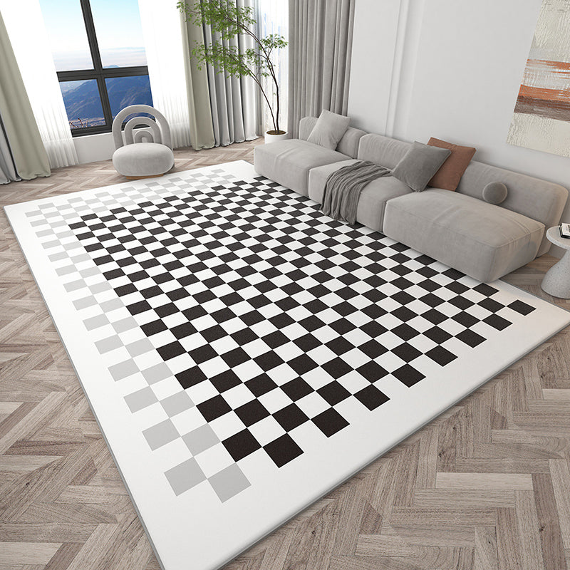 Stylish Modern Area Carpet Plaid Pattern Polyester Area Rug Non-Slip Backing Rug for Home Decor