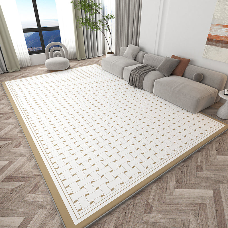 Stylish Modern Area Carpet Plaid Pattern Polyester Area Rug Non-Slip Backing Rug for Home Decor
