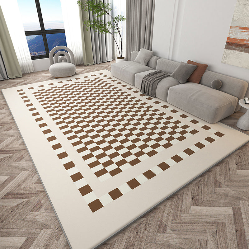 Stylish Modern Area Carpet Plaid Pattern Polyester Area Rug Non-Slip Backing Rug for Home Decor