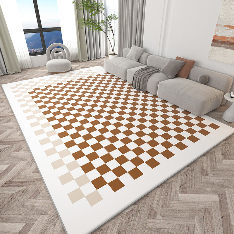 Stylish Modern Area Carpet Plaid Pattern Polyester Area Rug Non-Slip Backing Rug for Home Decor