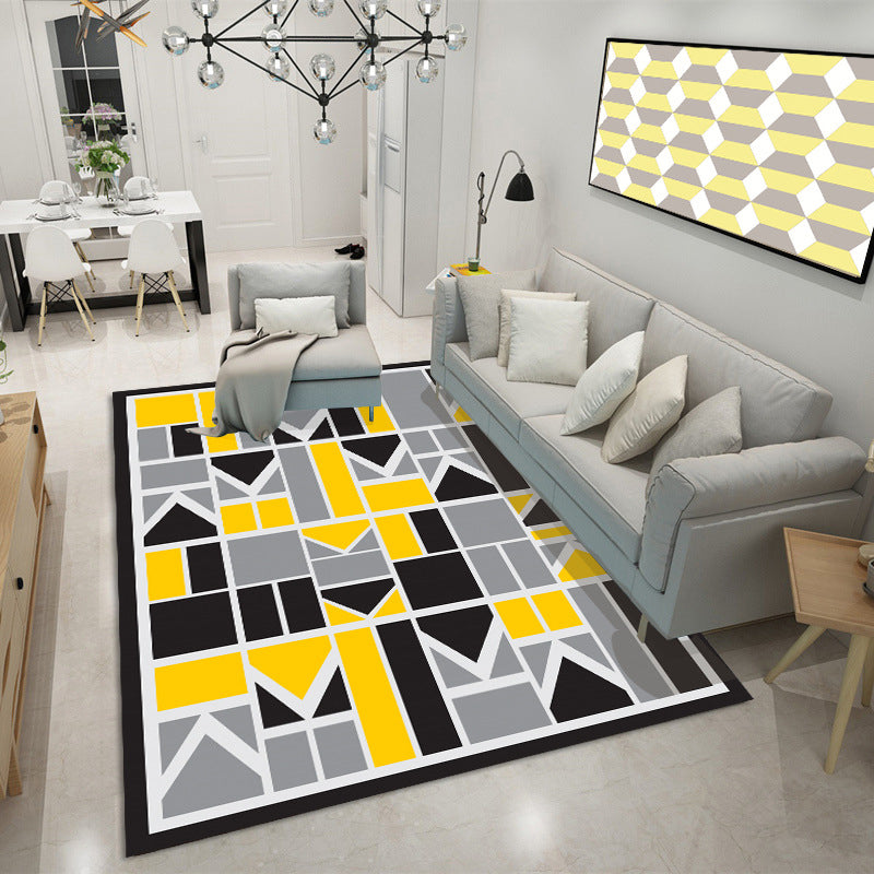 Modern Indoor Rug Geometric Patchwork Area Rug Polyester Non-Slip Carpet for Living Room