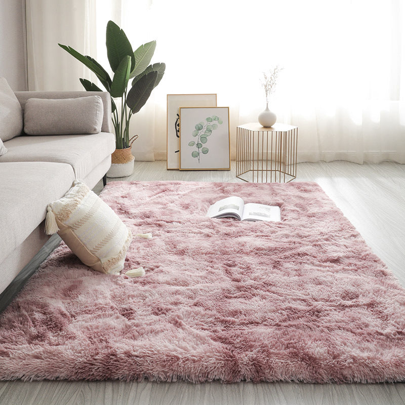Grey Living Room Area Carpet Solid Color Polyester Area Rug Stain Resistant Rug