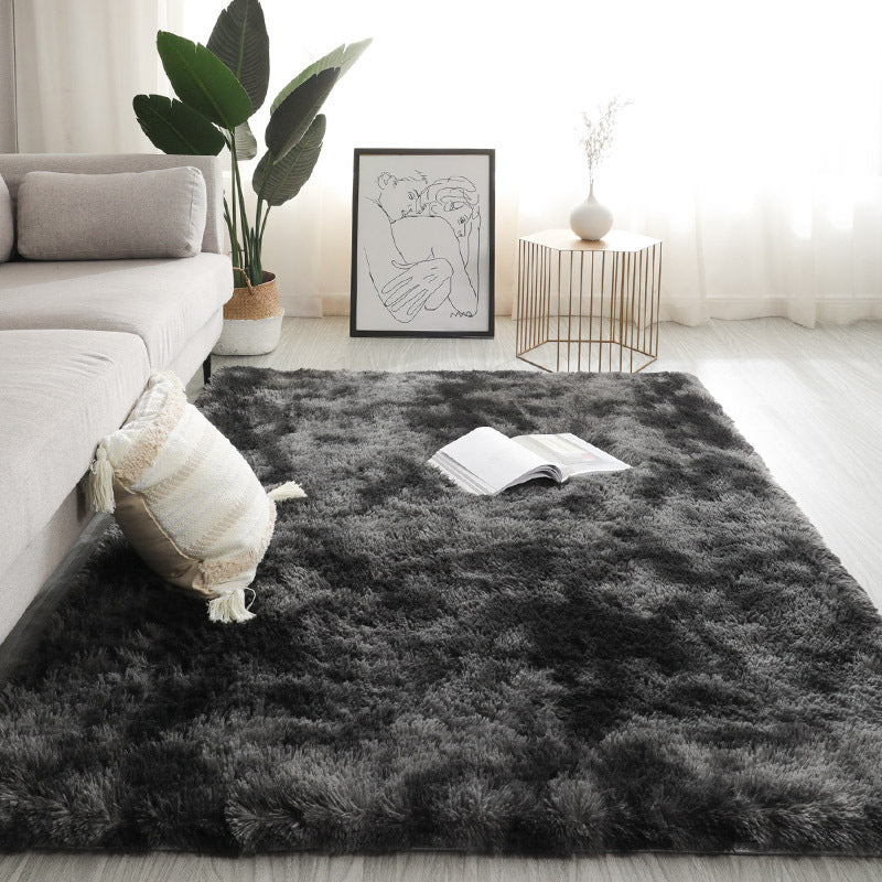 Grey Living Room Area Carpet Solid Color Polyester Area Rug Stain Resistant Rug