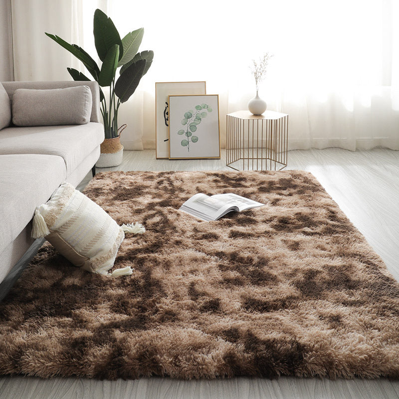 Grey Living Room Area Carpet Solid Color Polyester Area Rug Stain Resistant Rug