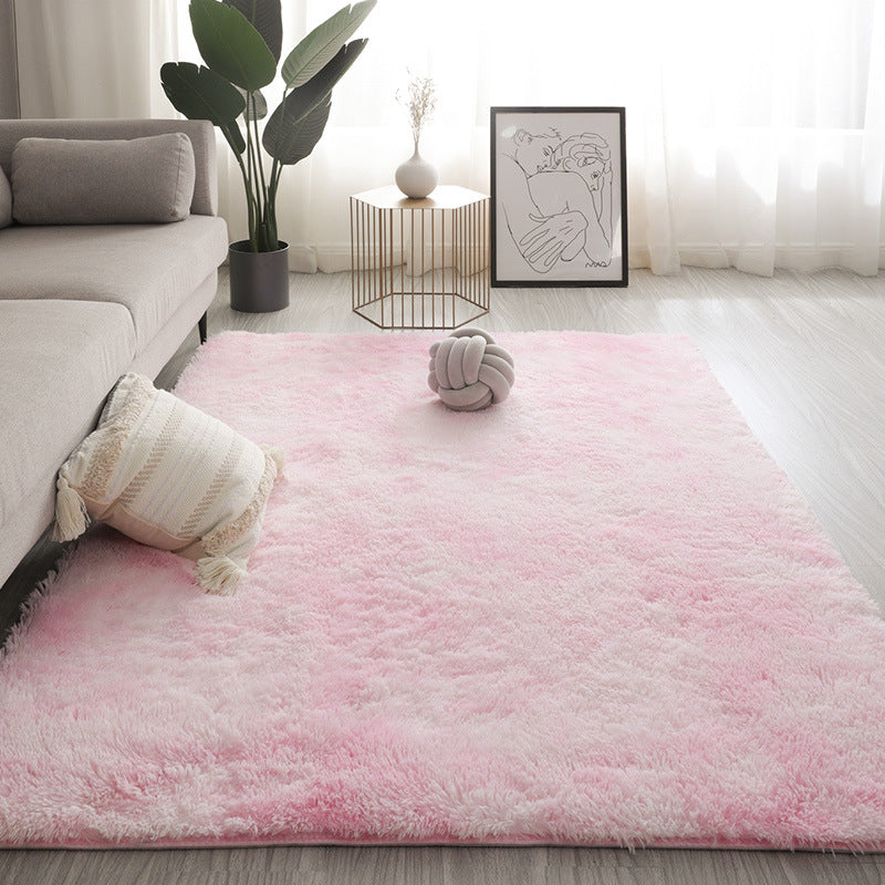 Grey Living Room Area Carpet Solid Color Polyester Area Rug Stain Resistant Rug