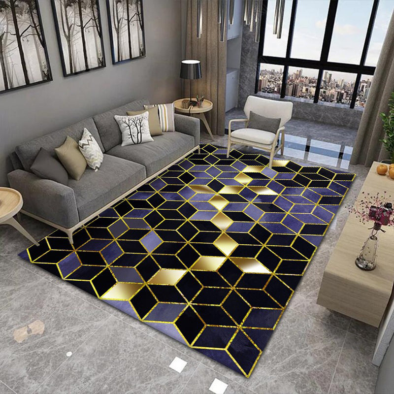 Modern Living Room Area Rug Geometric Carpet Polyester Washable Rug with Non-Slip Backing