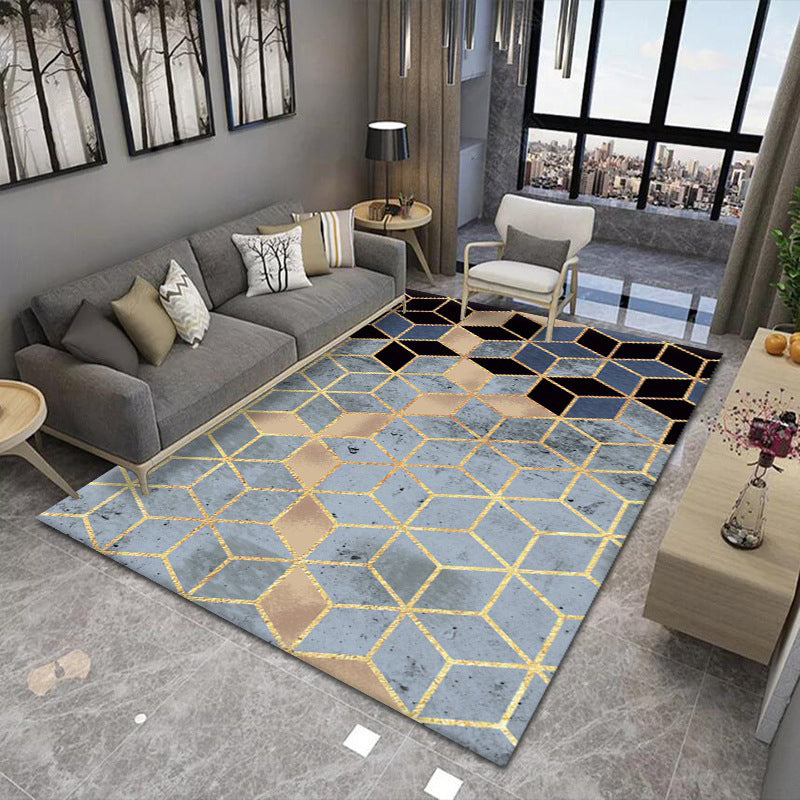 Modern Living Room Area Rug Geometric Carpet Polyester Washable Rug with Non-Slip Backing