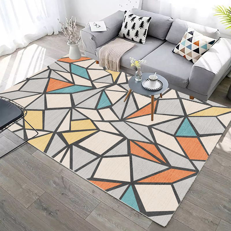 Pink Contemporary Rug Polyester Geometric Rug Washable Rug for Living Room