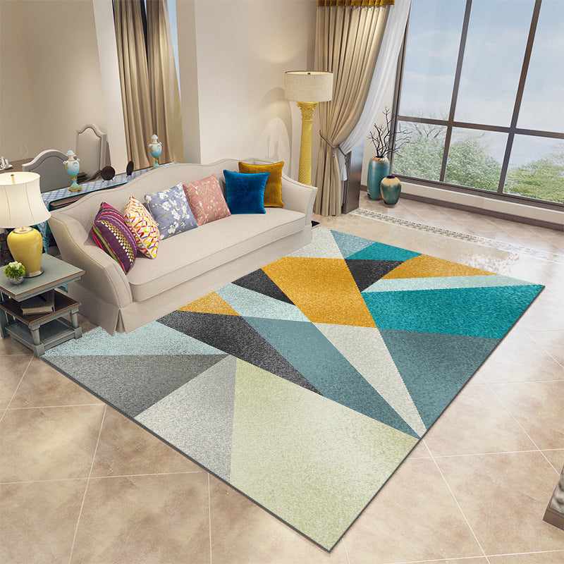 Funky Geometric Indoor Rug Modern Patchwork Area Rug Polyester Non-Slip Carpet for Living Room