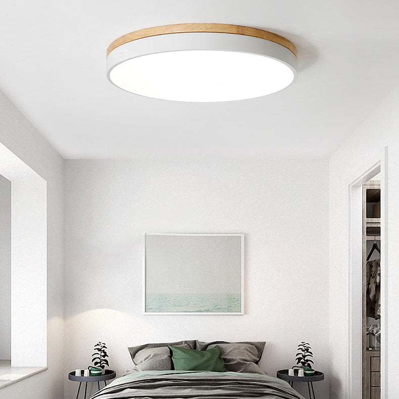 Wooden Round Shape Flush Mount Light Modern Macaroon Style Ceiling Lamp with Acrylic Shade
