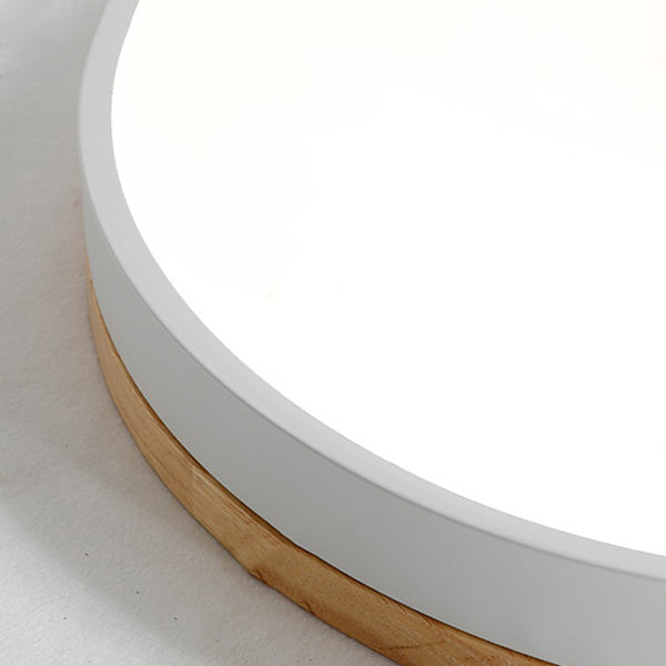 Wooden Round Shape Flush Mount Light Modern Macaroon Style Ceiling Lamp with Acrylic Shade