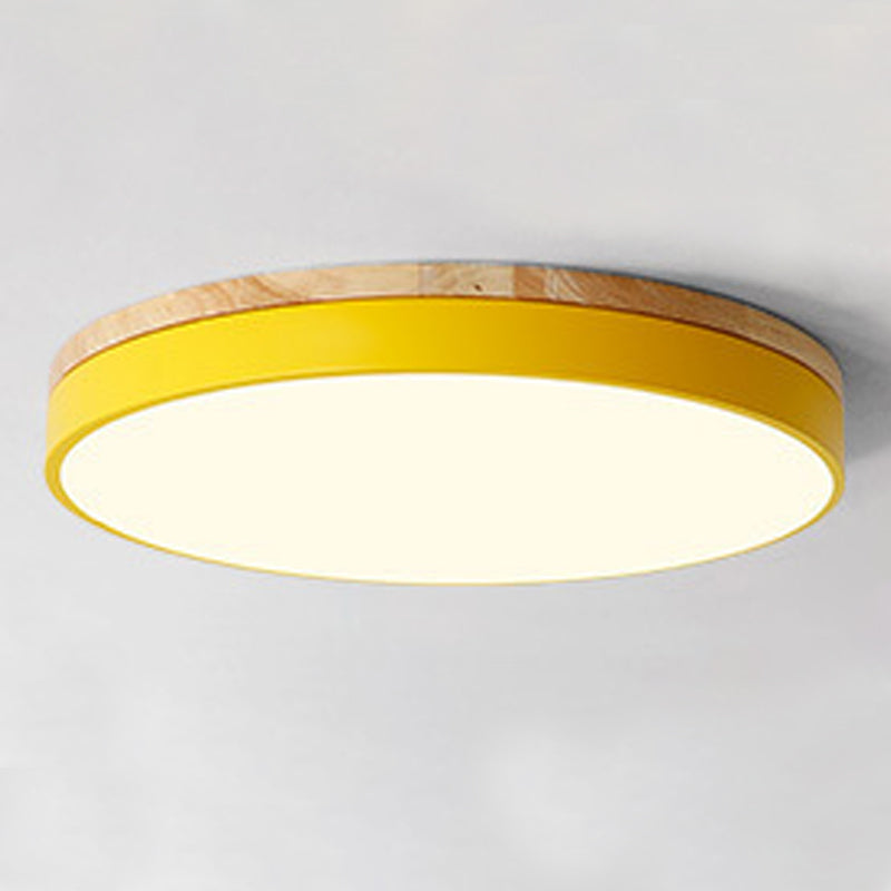 Wooden Round Shape Flush Mount Light Modern Macaroon Style Ceiling Lamp with Acrylic Shade