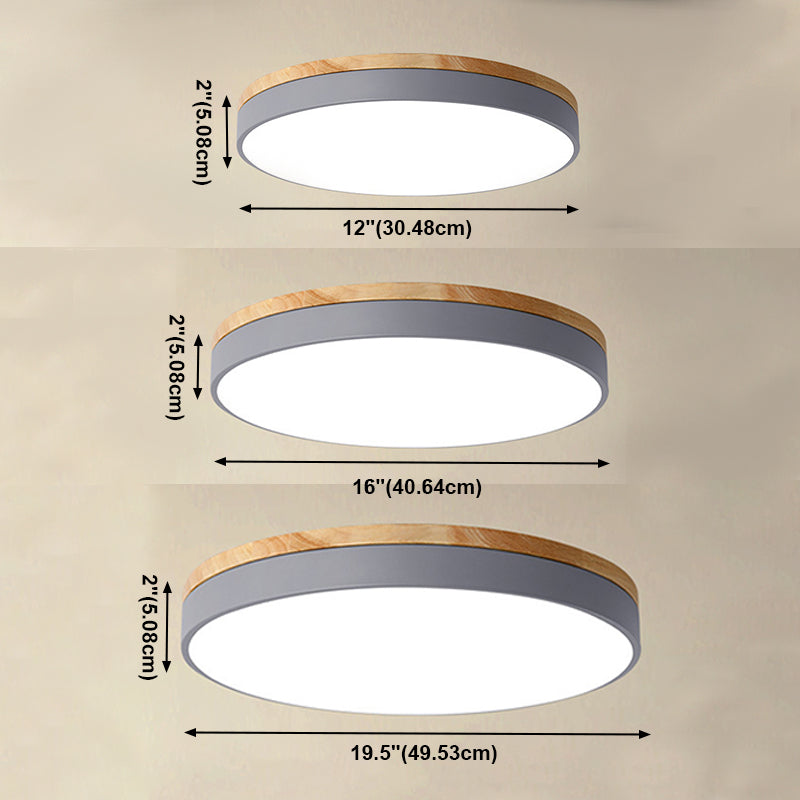 Wooden Round Shape Flush Mount Light Modern Macaroon Style Ceiling Lamp with Acrylic Shade