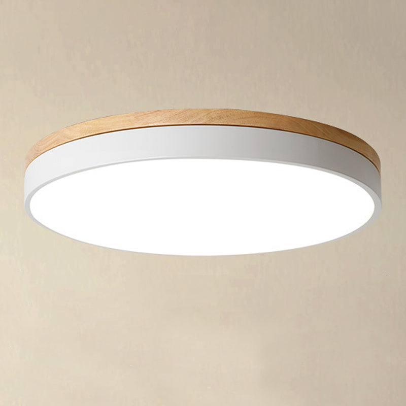 Wooden Round Shape Flush Mount Light Modern Macaroon Style Ceiling Lamp with Acrylic Shade