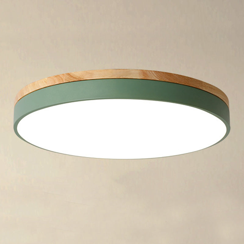 Wooden Round Shape Flush Mount Light Modern Macaroon Style Ceiling Lamp with Acrylic Shade