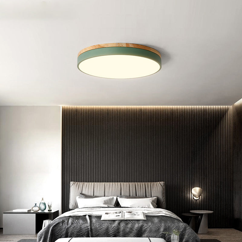 Wooden Round Shape Flush Mount Light Modern Macaroon Style Ceiling Lamp with Acrylic Shade