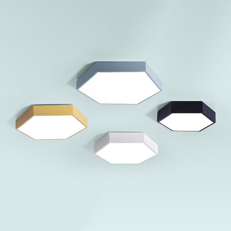 Hexagon Shape LED Ceiling Lamp Modern Macaroon Iron 1 Light Flush Mount for Bedroom