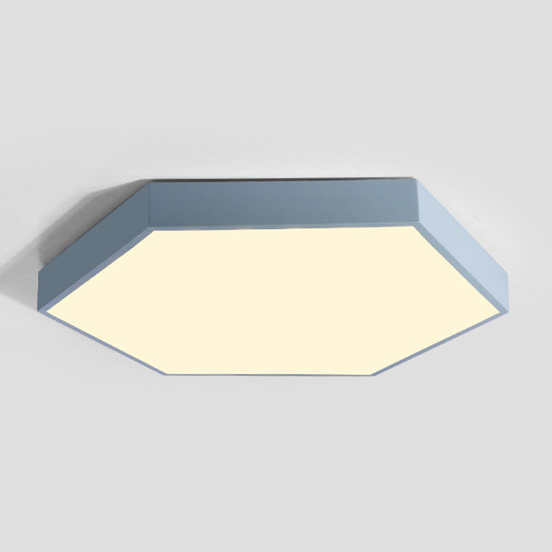 Hexagon Shape LED Ceiling Lamp Modern Macaroon Iron 1 Light Flush Mount for Bedroom