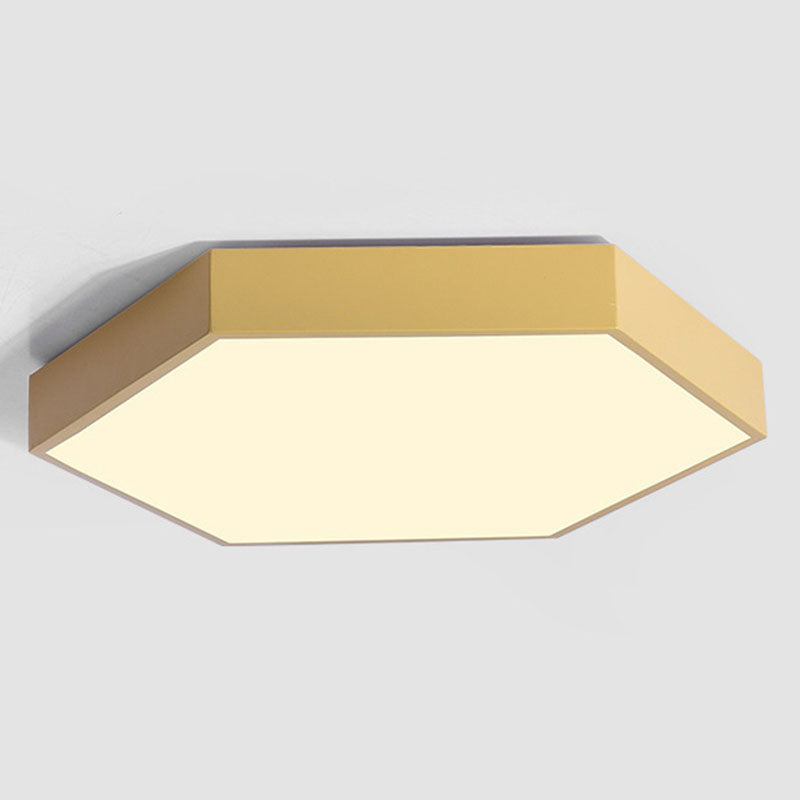 Hexagon Shape LED Ceiling Lamp Modern Macaroon Iron 1 Light Flush Mount for Bedroom